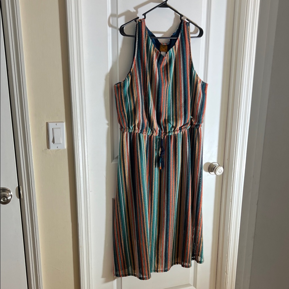 Multicolor Striped Knit Sleeveless Dress